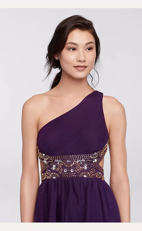One-Shoulder Short Dress with Metallic Bodice Image 3