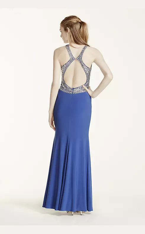 Beaded High Neck Fitted Open Back Prom Dress Image 2