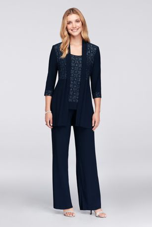 3/4-Sleeve Glitter Print Jacket and Pants Set | David's Bridal