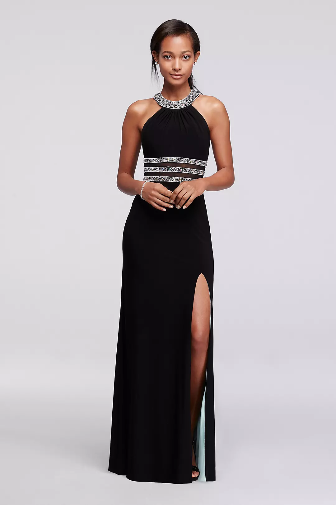 Beaded High Neck Prom Dress with Illusion Cutouts Image