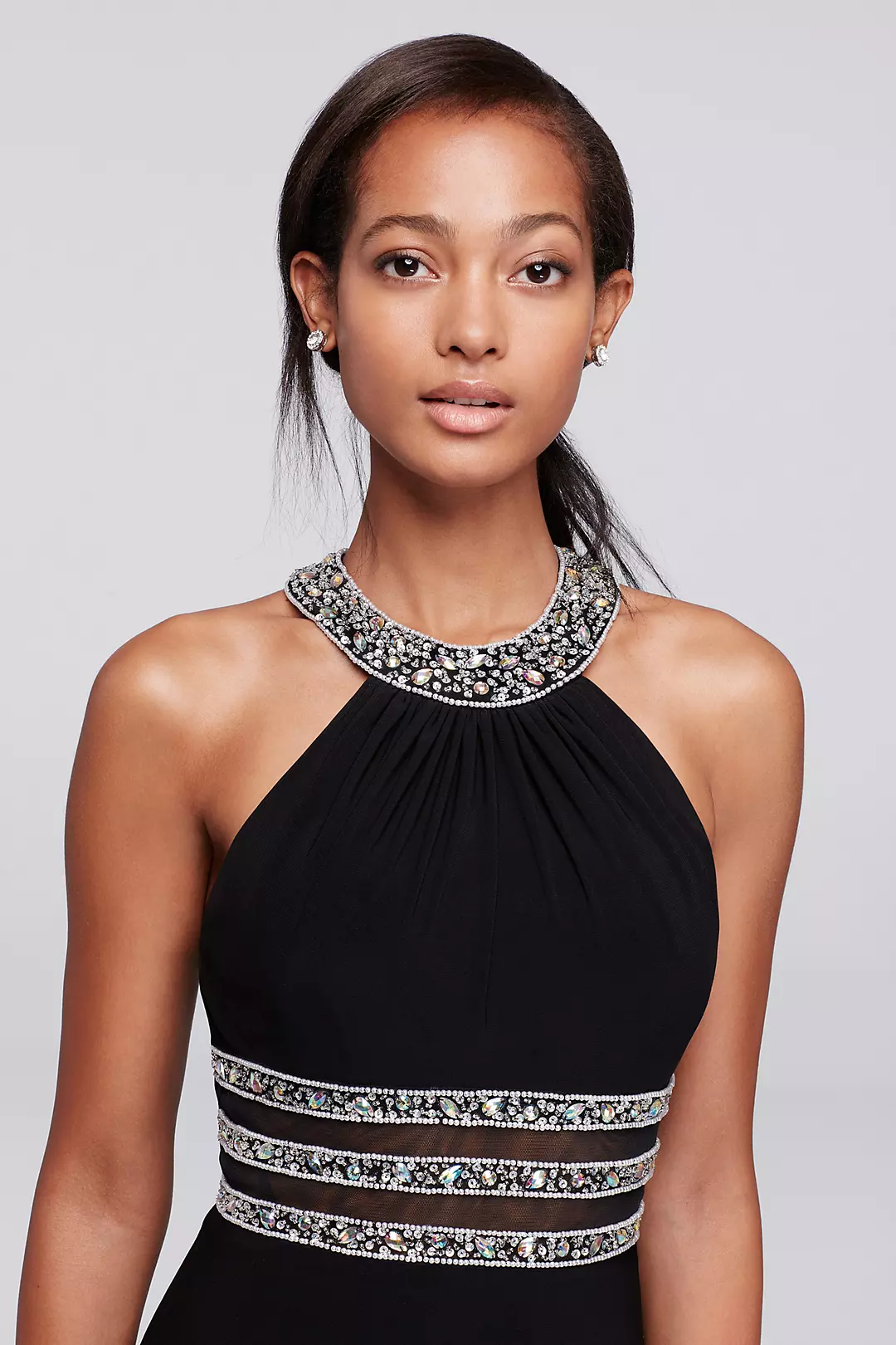 Beaded High Neck Prom Dress with Illusion Cutouts Image 3