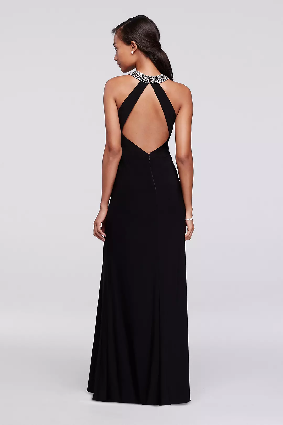 Beaded High Neck Prom Dress with Illusion Cutouts