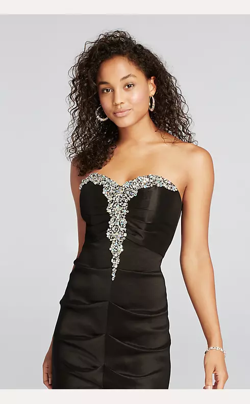 Strapless Ruched Taffeta Beaded Prom Dress Image 3
