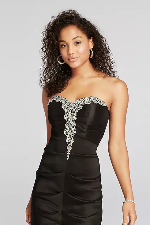 Strapless Ruched Taffeta Beaded Prom Dress Image 3
