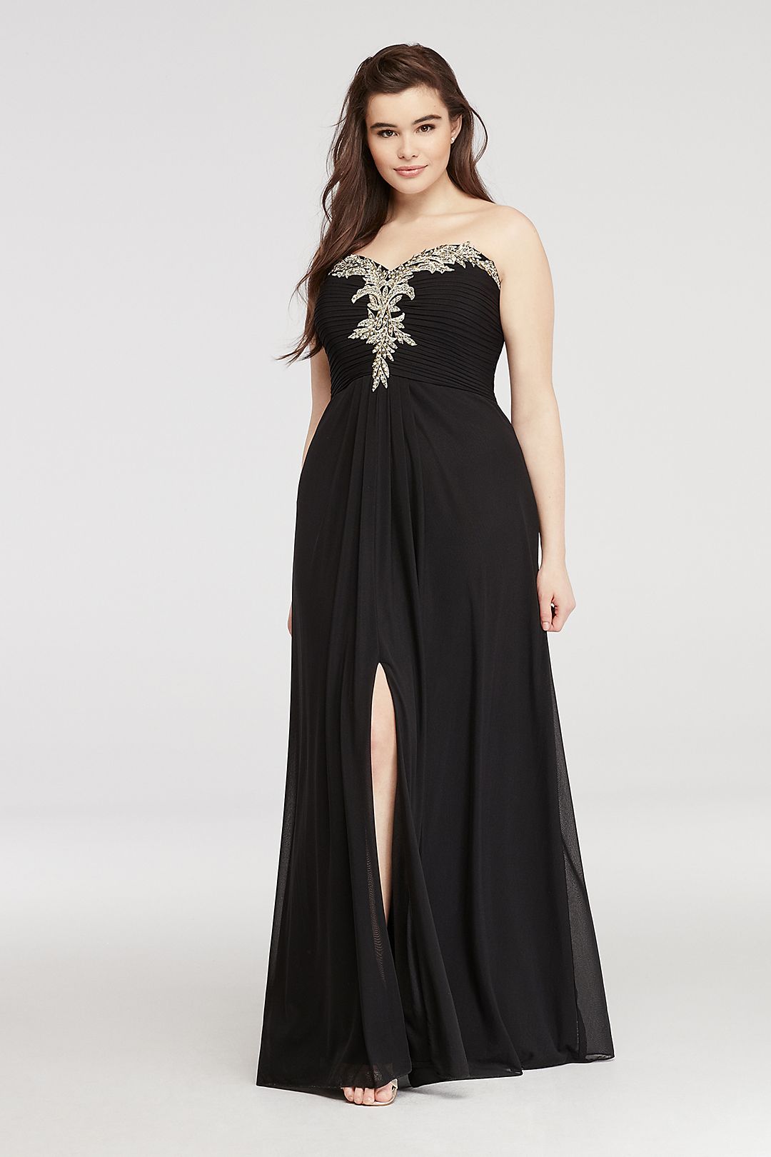 Strapless Prom Dress with Embroidered Neckline Image 1