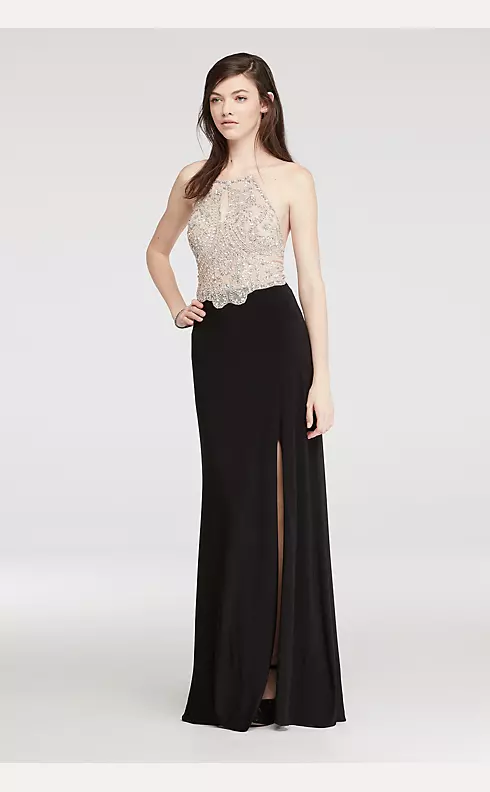 Halter Prom Dress with Beaded Illusion Bodice  Image 1