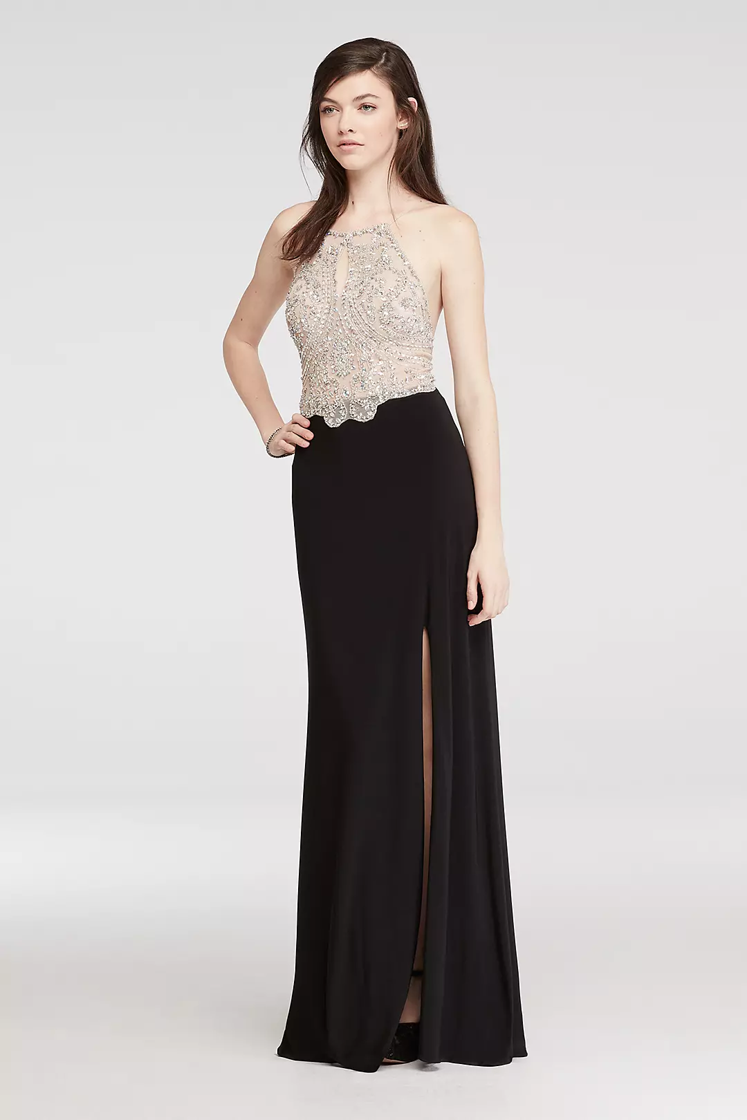 Halter Prom Dress with Beaded Illusion Bodice  Image