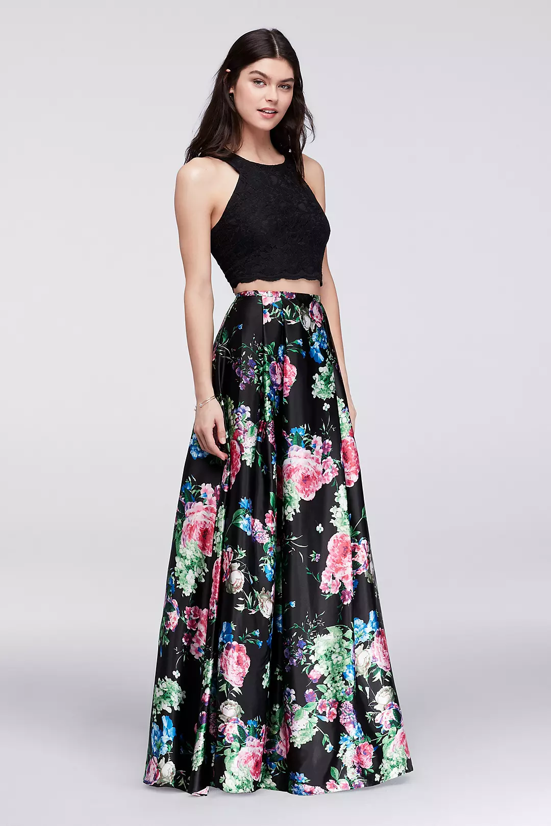 Cutaway Crop Top and Floral Skirt Two-Piece Set Image