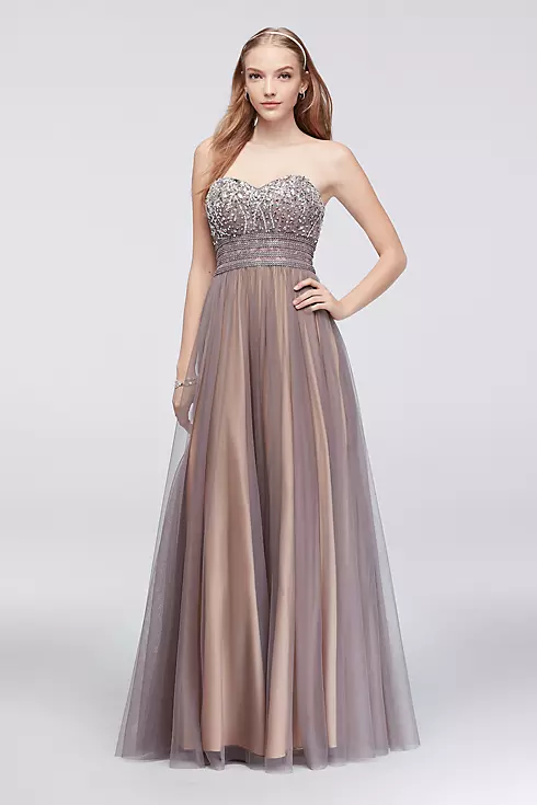 Beaded Bodice Mesh Ball Gown with Lace-Up Back Image 1