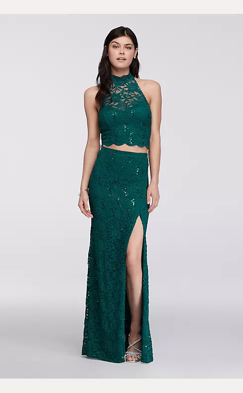 Lace Homecoming Crop Top with Long Skirt Image 1