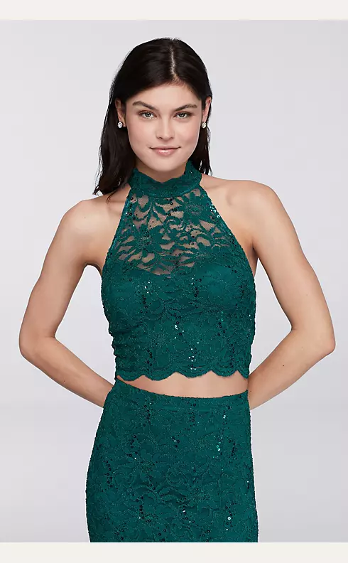 Lace Homecoming Crop Top with Long Skirt Image 3