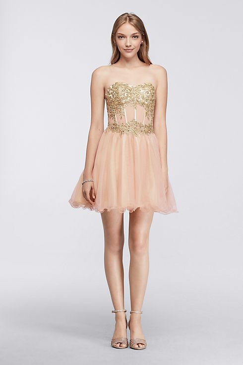 Short Homecoming Dress with Lace-Up Bodice Image