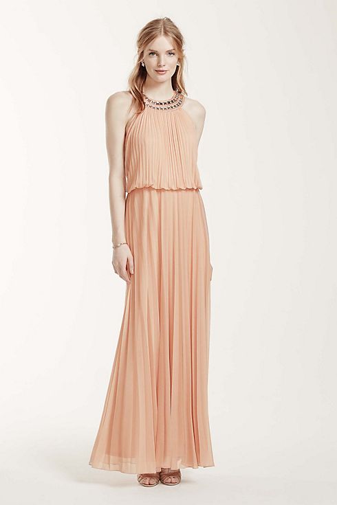 Pleated Crystal Embellished Neckline Blouson Gown Image 1
