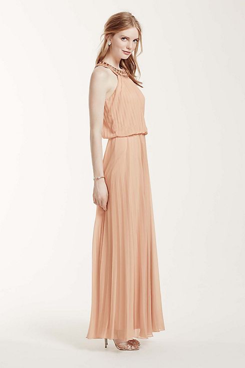 Pleated Crystal Embellished Neckline Blouson Gown Image 3