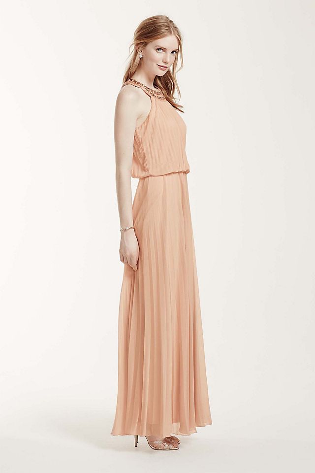 Pleated Crystal Embellished Neckline Blouson Gown Image 3