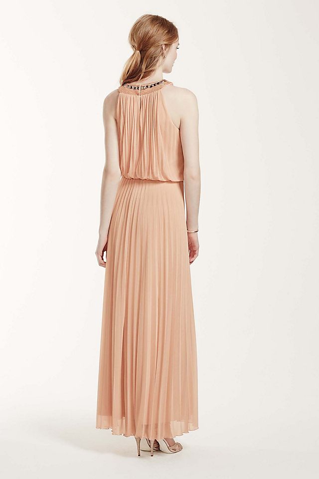 Pleated Crystal Embellished Neckline Blouson Gown Image 2