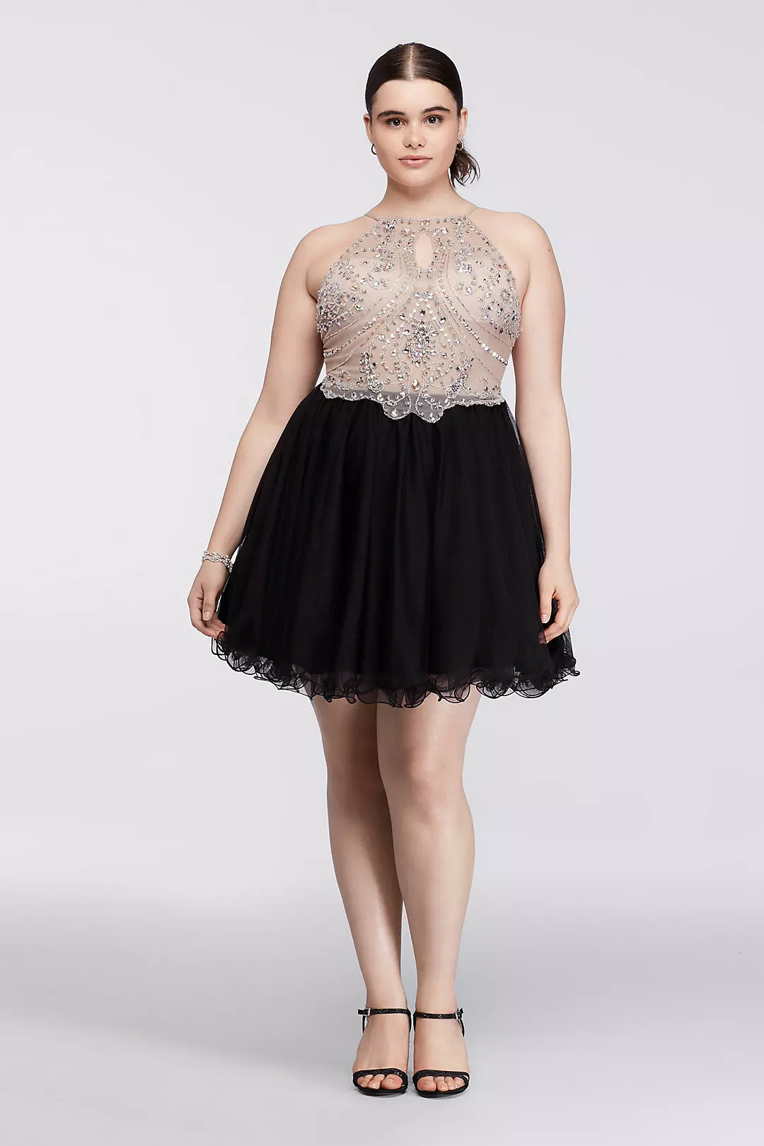Short Halter Homecoming Dress with Beaded Bodice Image