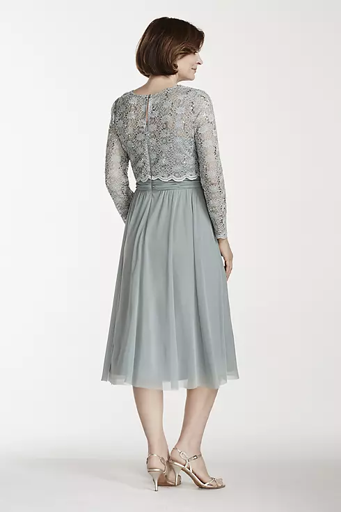 Tea Length Mesh Dress with 3/4 Lace Popover Image 2