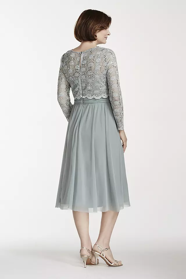 Tea Length Mesh Dress with 3/4 Lace Popover Image 2