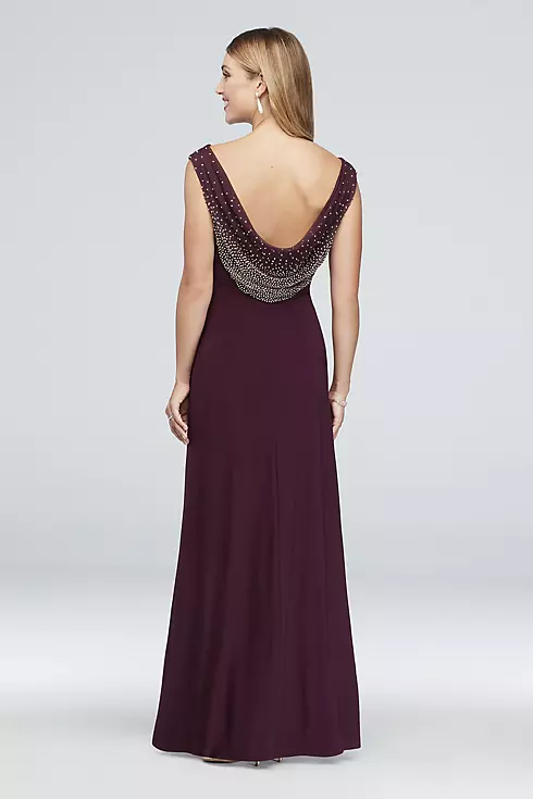 Beaded Cowl Neck Long Mother of the Bride Dress Image 2