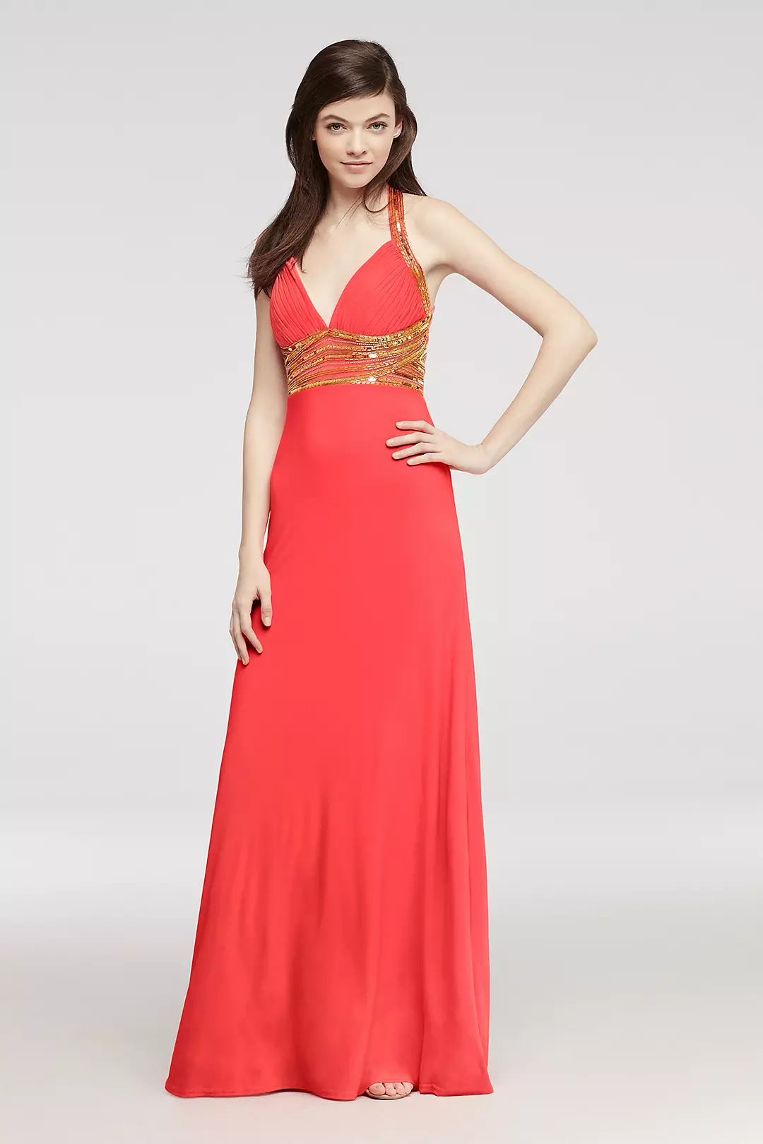 Beaded Halter Jersey Prom Dress with Open Back  Image