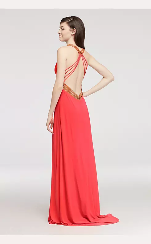 Beaded Halter Jersey Prom Dress with Open Back  Image 2