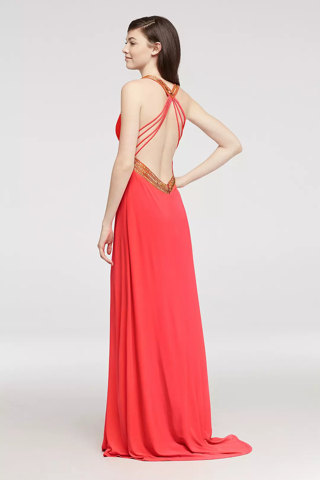 Beaded Halter Jersey Prom Dress with Open Back  Image 2