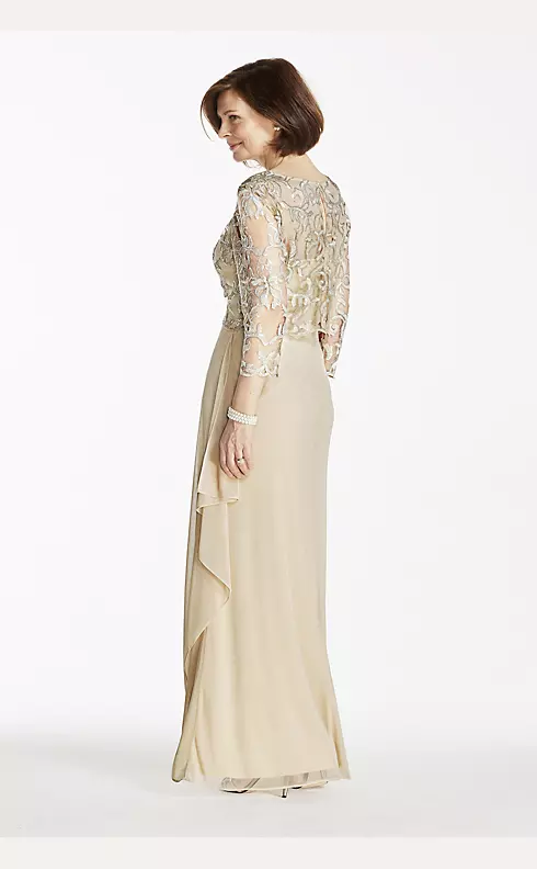 Long Mesh Dress with 3/4 Sleeve Lace Pop Over Image 2