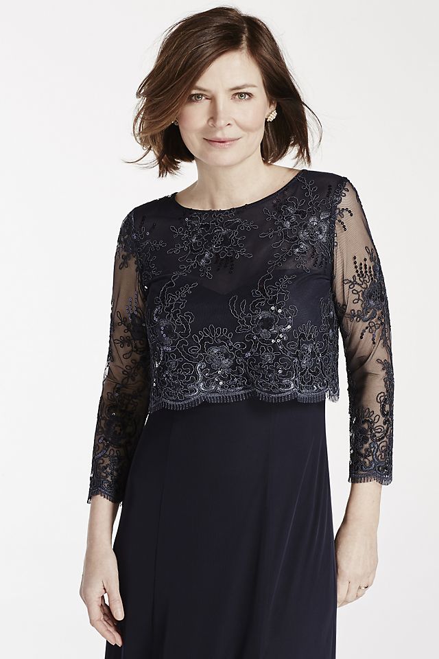 Jersey Dress with 3/4 Sleeve Beaded Lace Pop Over Image 4
