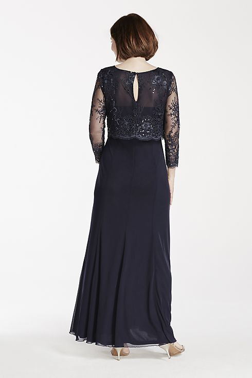 Jersey Dress with 3/4 Sleeve Beaded Lace Pop Over Image 2