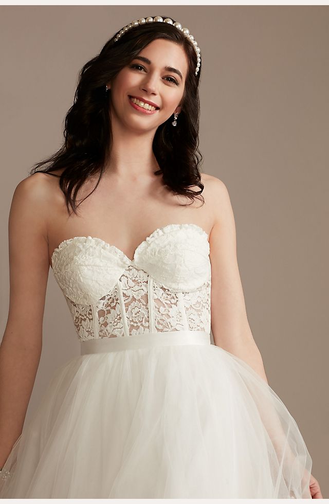 Strapless Ball Gown Wedding Dress With Corset Bodice, Front Slit