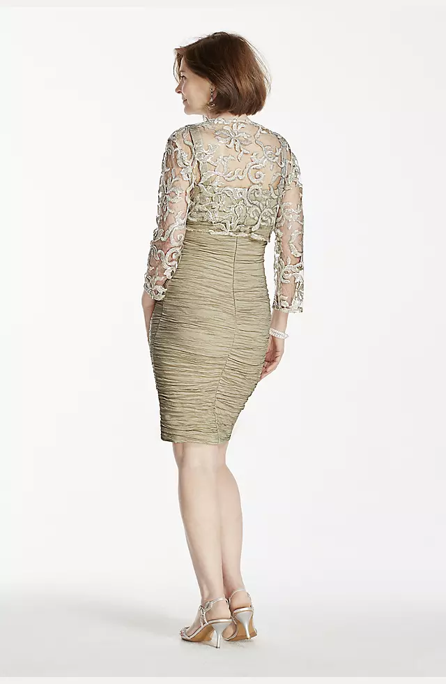 Short Taffeta Dress with 3/4 Sleeve Sequin Bolero Image 2