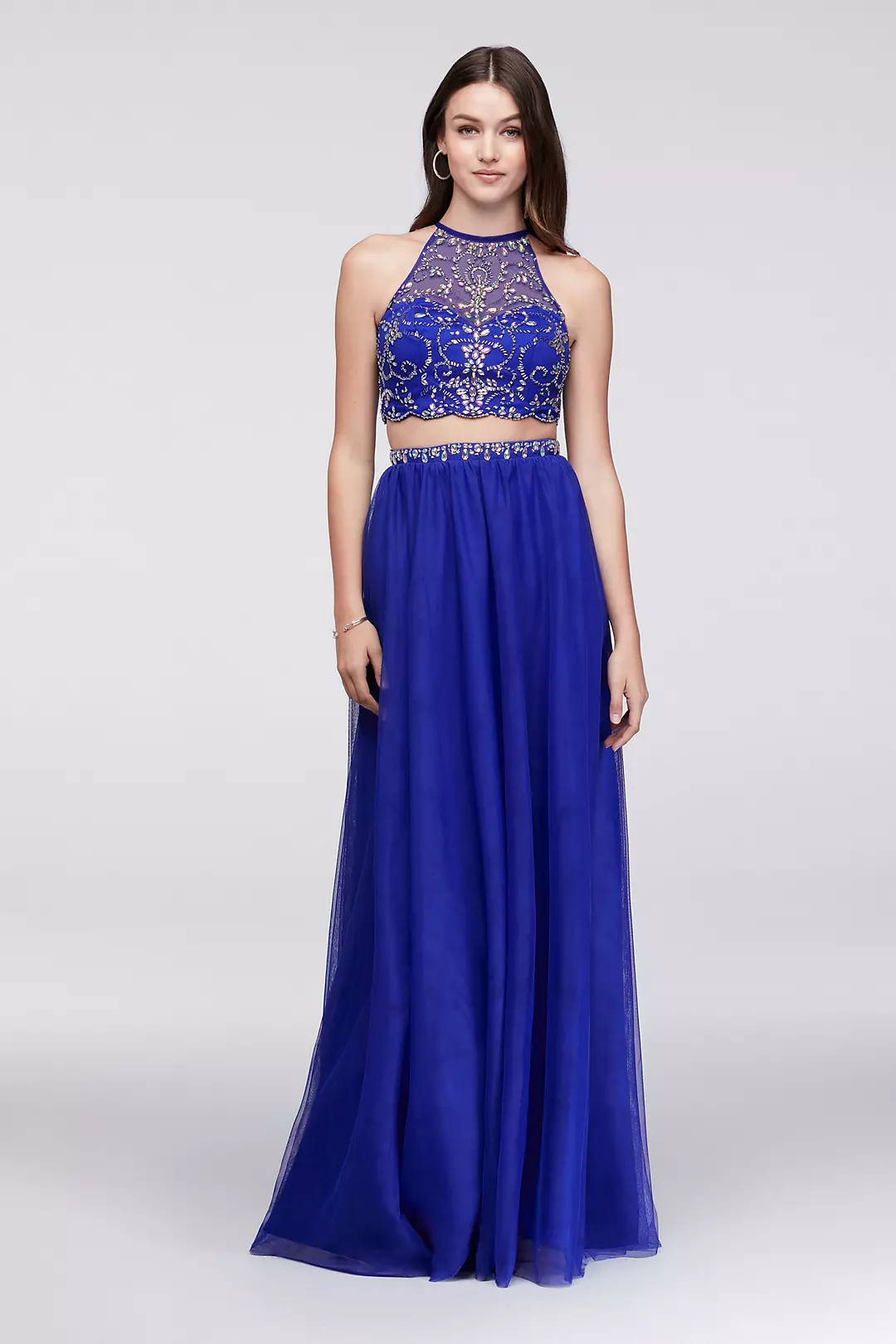 Crystal-Beaded Crop Top and Tulle Skirt Set Image