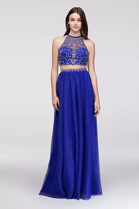 Crystal-Beaded Crop Top and Tulle Skirt Set Image 1