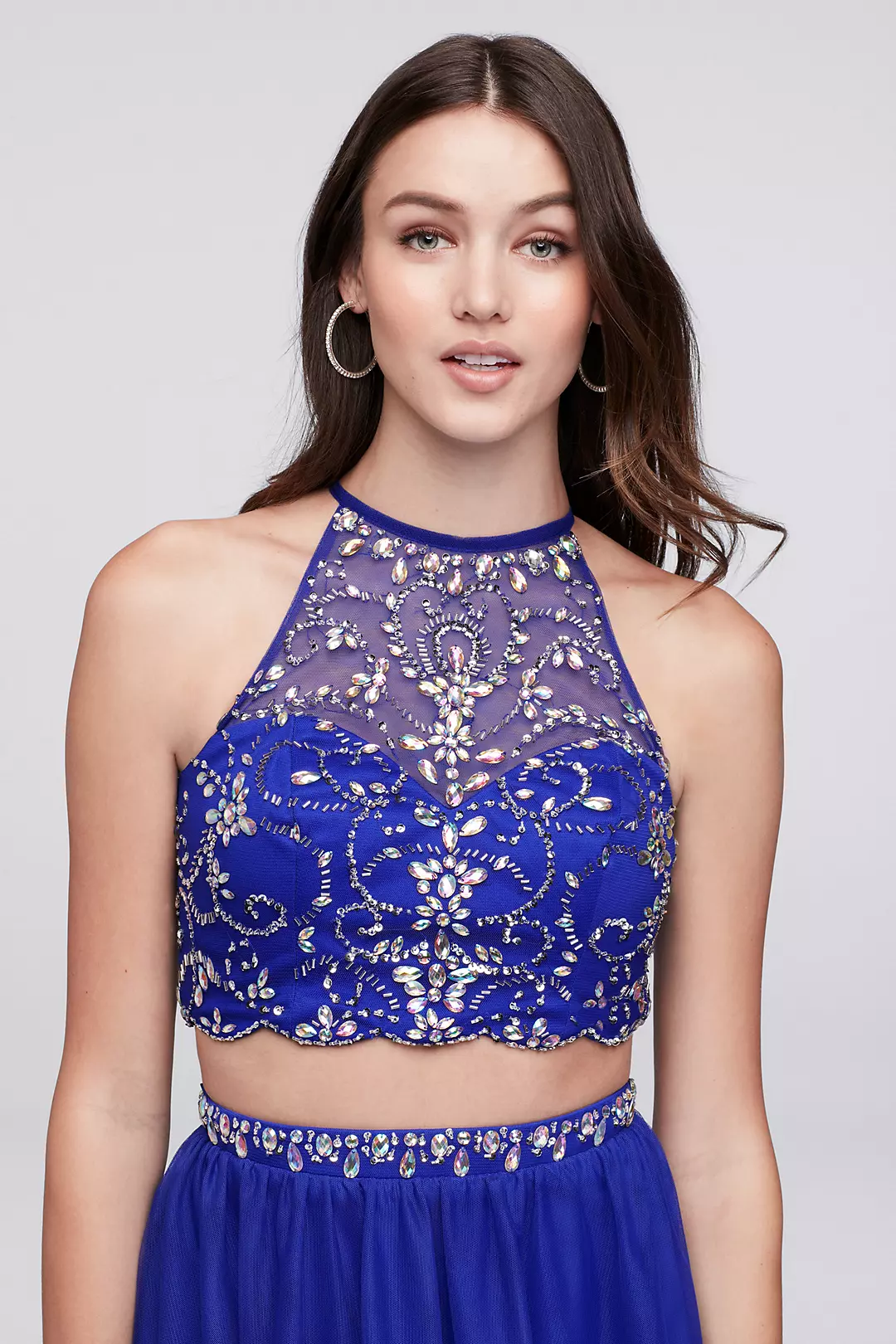 Crystal-Beaded Crop Top and Tulle Skirt Set Image 3