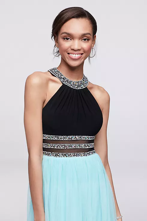 Two-Tone Halter Dress with Beaded Waist Image 3