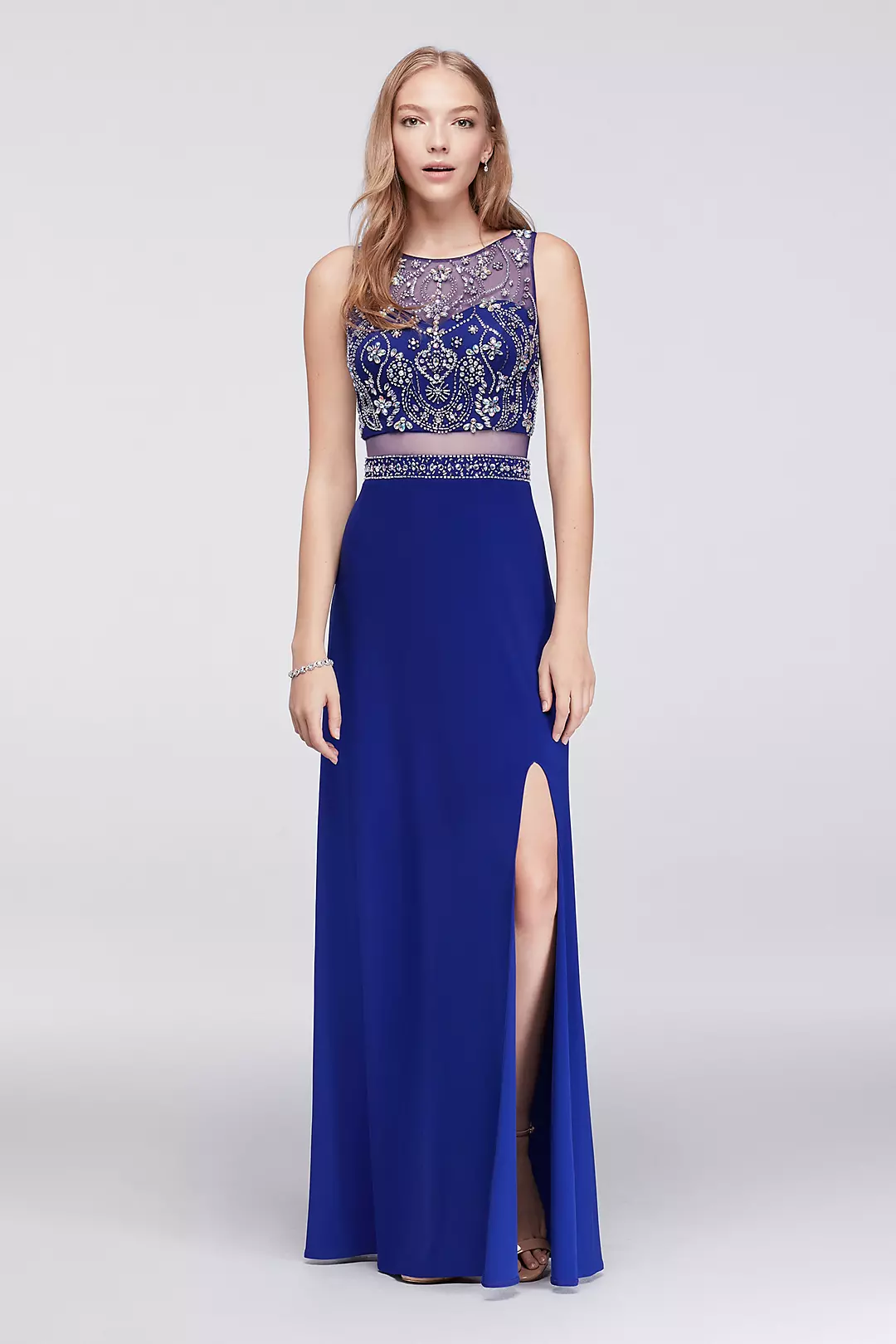 Beaded Faux Two-Piece Dress with Illusion Back Image