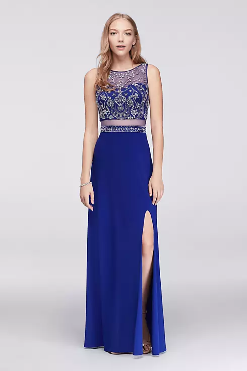 Beaded Faux Two-Piece Dress with Illusion Back Image 1