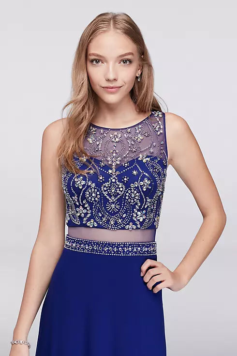 Beaded Faux Two-Piece Dress with Illusion Back Image 3