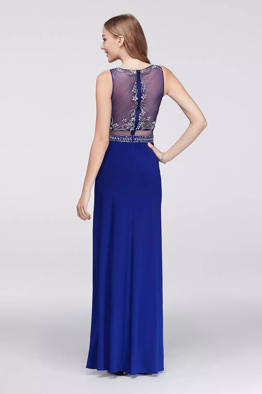 Beaded Faux Two-Piece Dress with Illusion Back Image 2