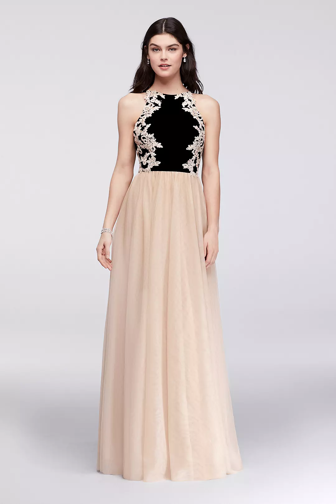 Appliqued Jersey and Mesh Ball Gown with Low Back  Image