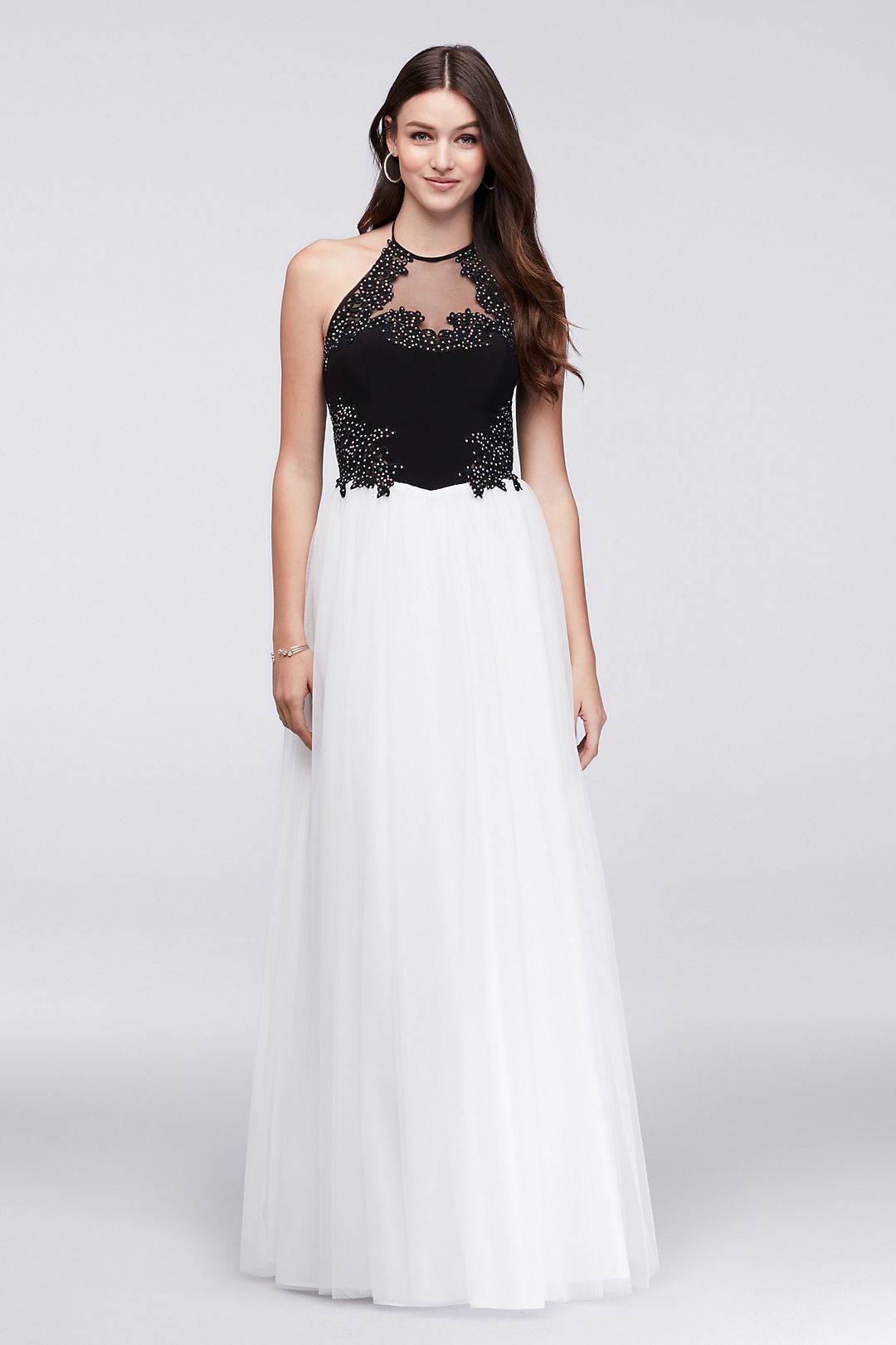 Appliqued Halter Ball Gown with Tulle Skirt  Image 1