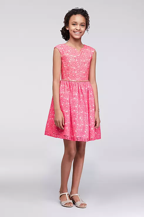 Lace Girls Dress with Beaded Belt Image 1