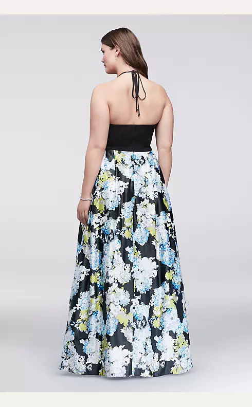 Jersey and Printed Charmeuse Halter Ball Gown Image 2