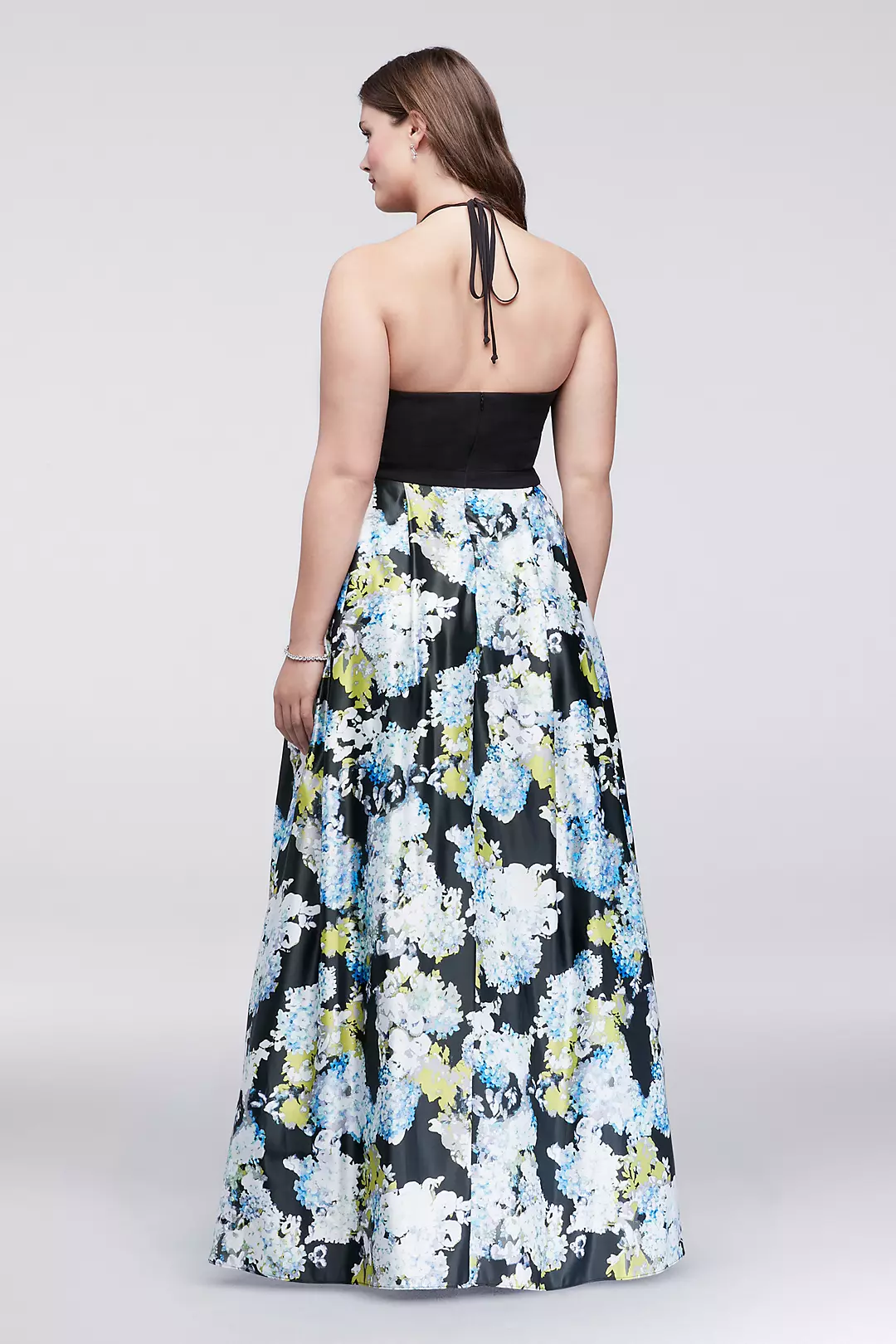Jersey and Printed Charmeuse Halter Ball Gown Image 2