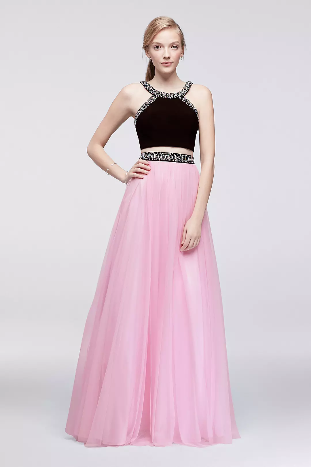 Two-Piece Jersey Halter Dress with Beading Image