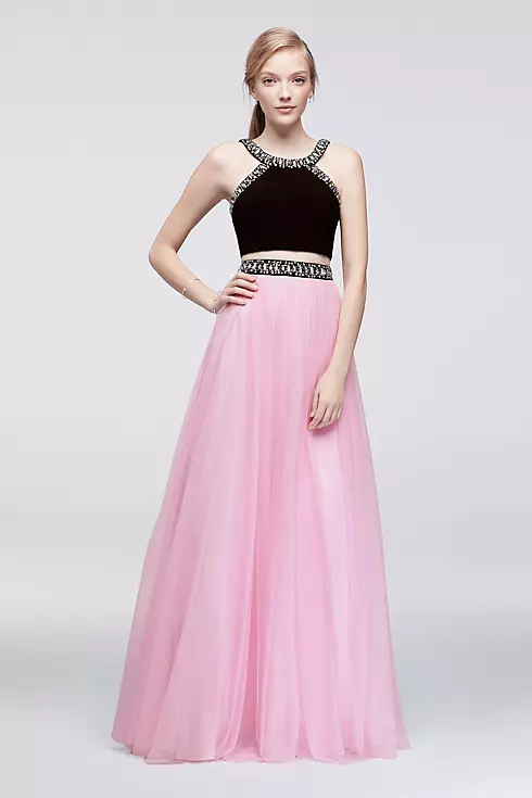 Two-Piece Jersey Halter Dress with Beading Image 1