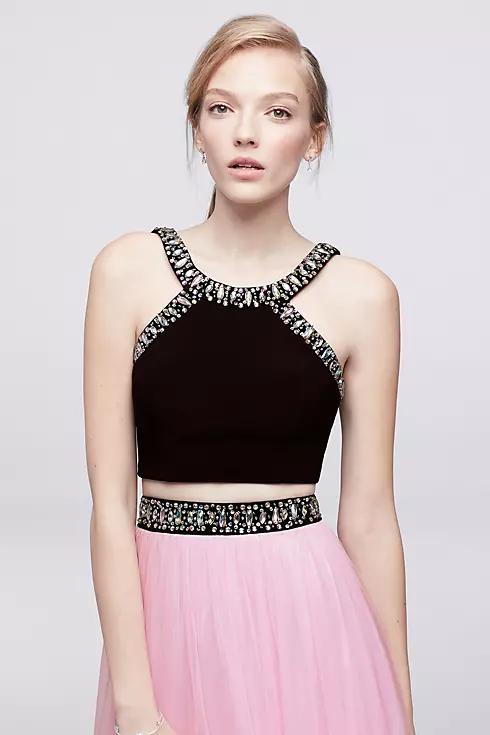 Two-Piece Jersey Halter Dress with Beading Image 3