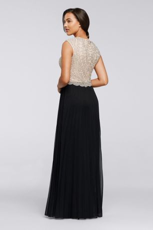 beaded bodice plunge chiffon gown