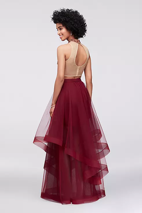 High-Neck Beaded Two-Piece Dress with Tulle Skirt Image 2